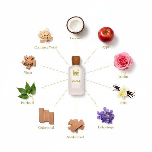 Amour Perfume - Ingredients with Connecting Lines
