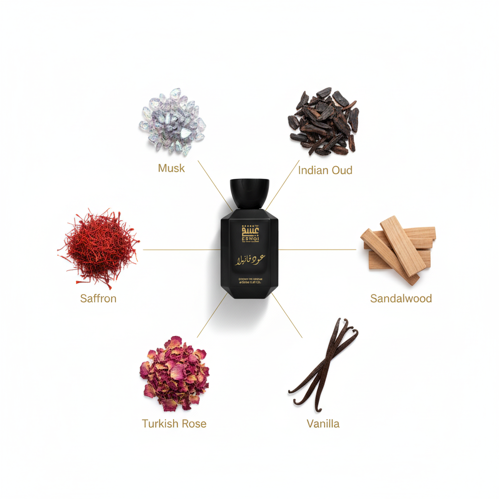 Oud Vanilla - Ingredients with Connecting Lines