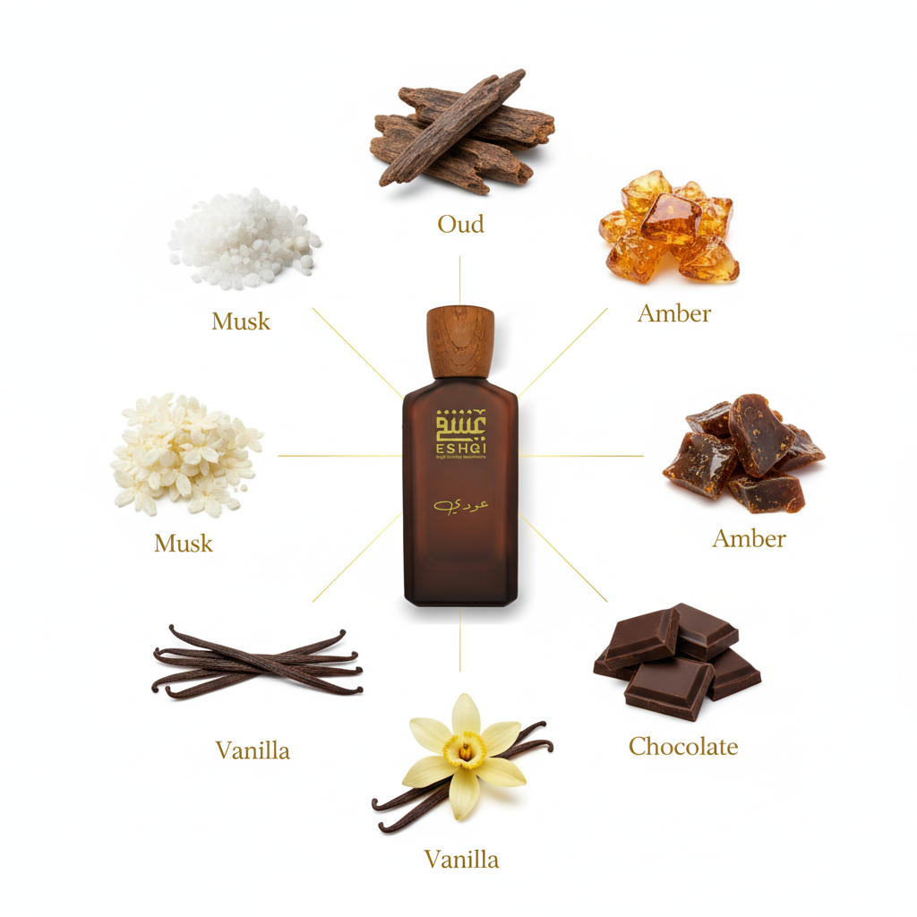 Oudi Perfume - Ingredients with Connecting Lines
